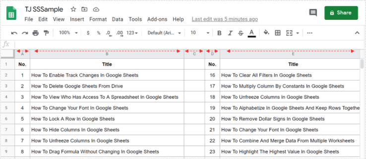 Hoe de kolombreedte in Google Spreadsheets te wijzigen
