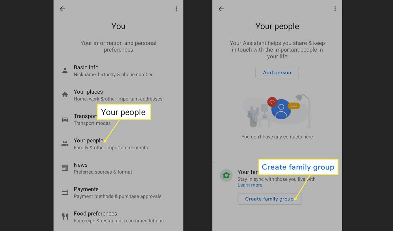 Vaši ljudi i Stvorite obiteljsku grupu u aplikaciji Google Home