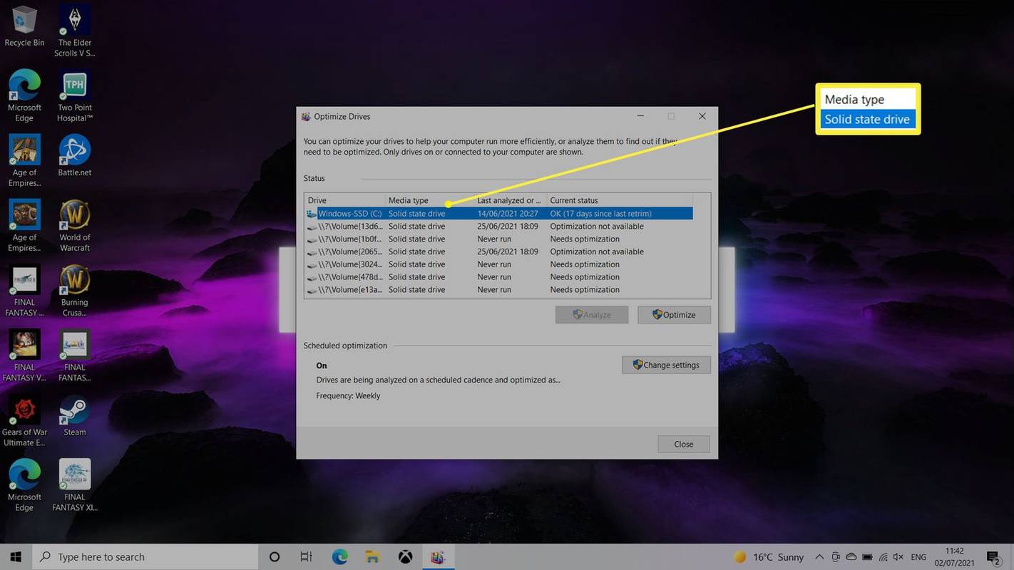 Windows 10 Optimize Drives -sovellus