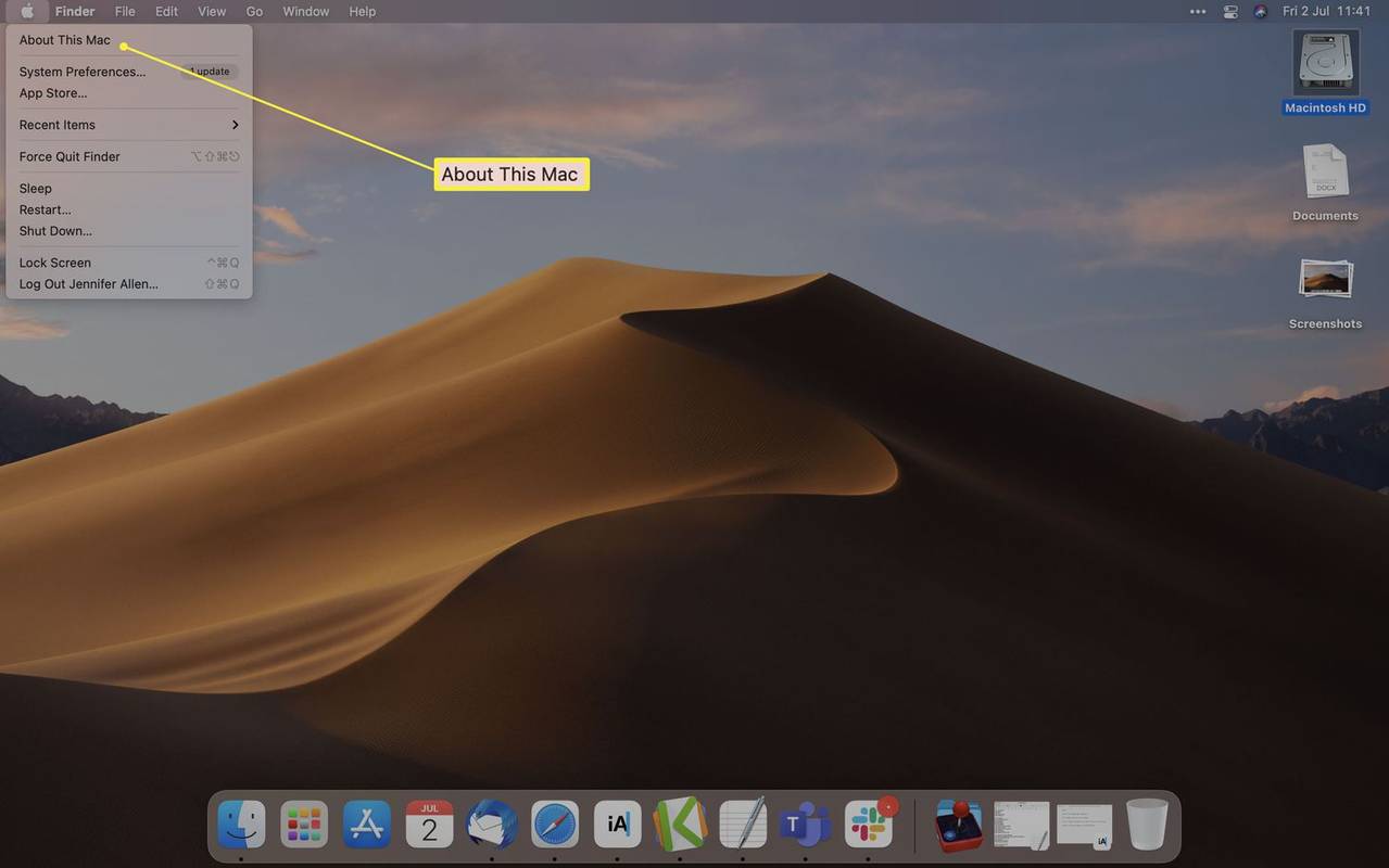 desktop macOS dengan Tentang Mac Ini disorot