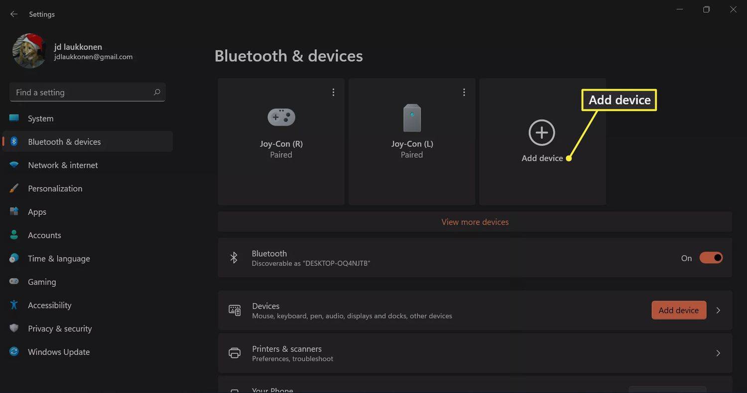 + Windows 11의 Bluetooth 및 장치에서 강조 표시된 장치 추가