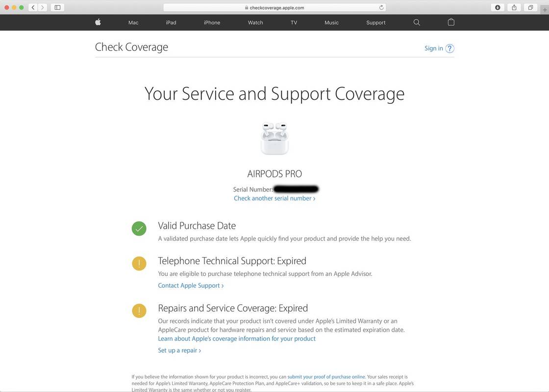Screenshot des Website-Tools zur Apple-Garantie mit Daten