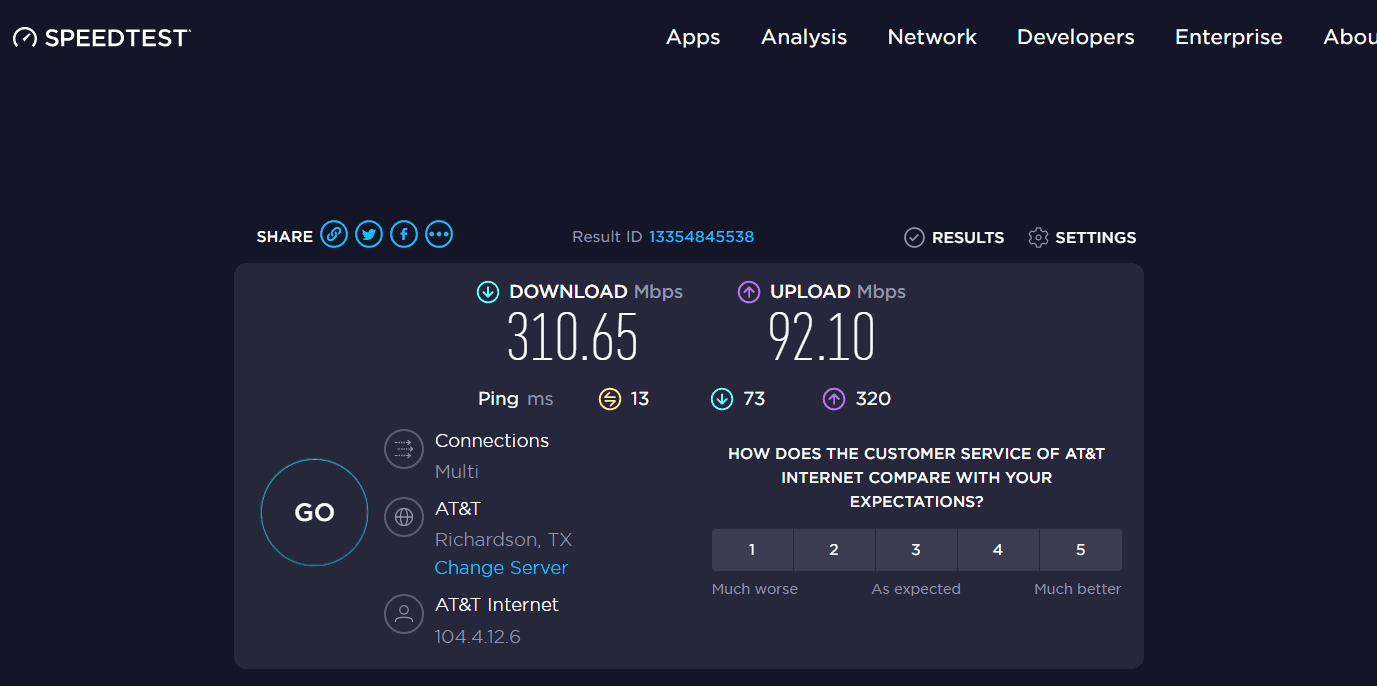 Tes kecepatan internet Speedtest.net