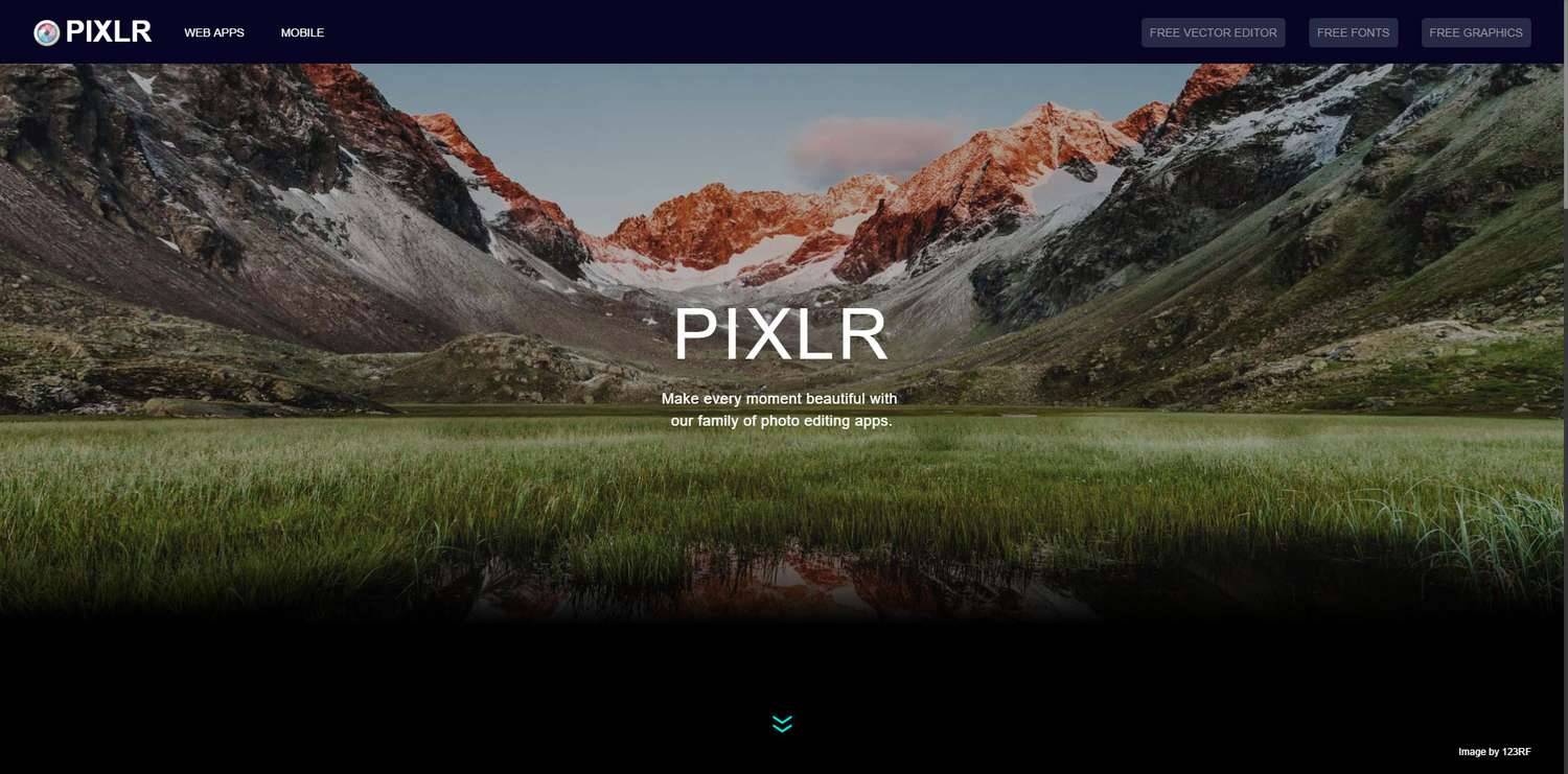 Η αρχική σελίδα του Pixlr.