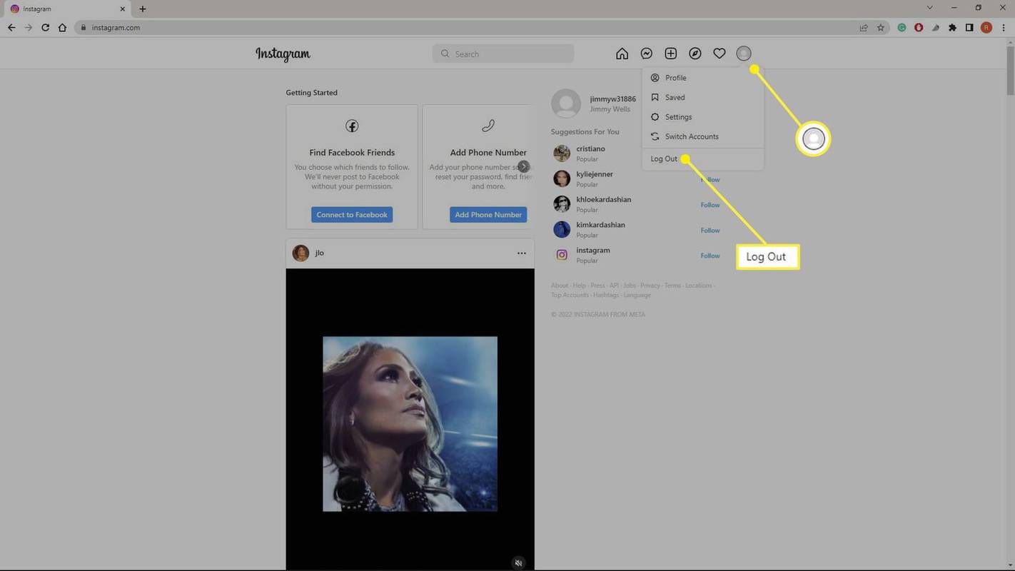 Atsijunkite naudodami profilio piktogramą Instagram.com pagrindiniame puslapyje
