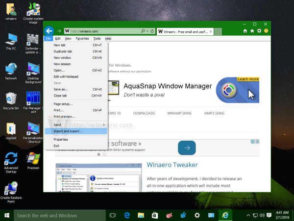 Windows 10 Internet Explorer تصدير إلى ملف المفضلة