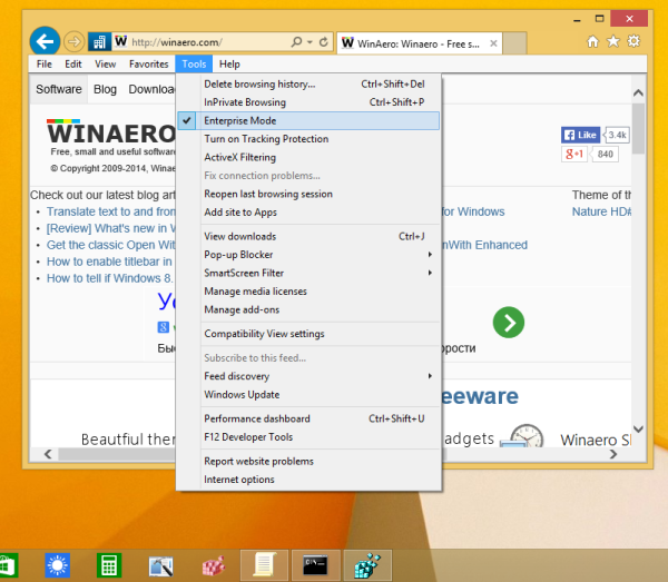 Internet Explorer Enterprise Mode aktiverat