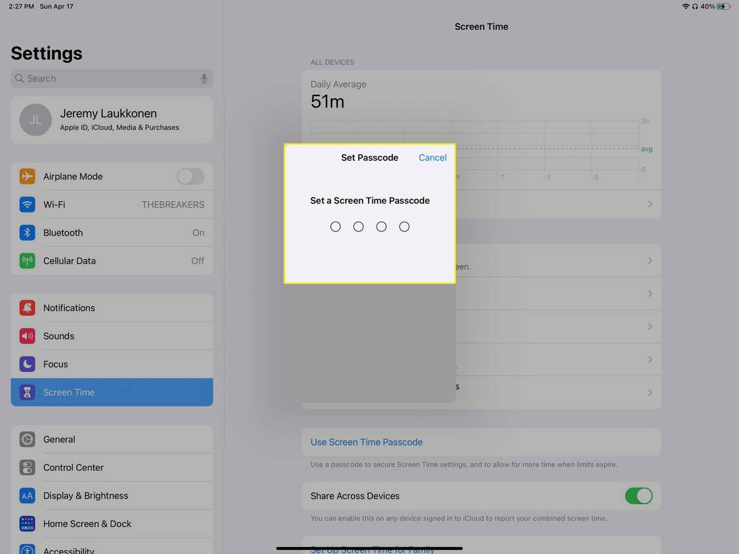 iPad에서 스크린 타임 비밀번호 설정하기