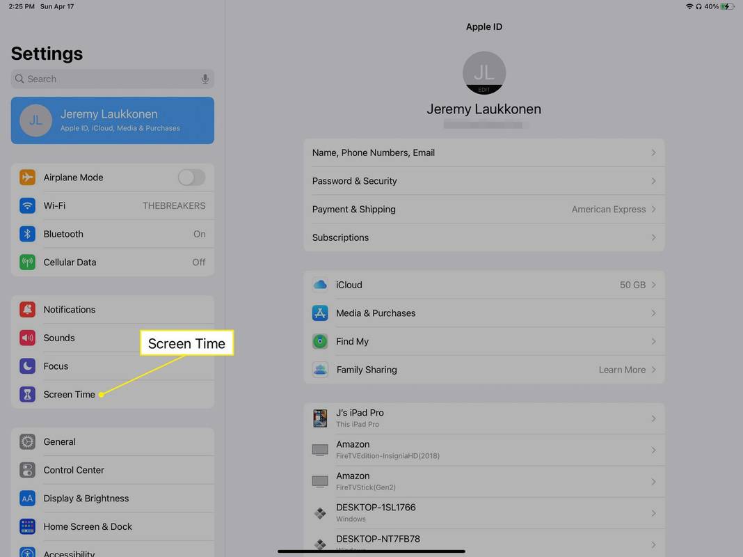 Durasi Layar disorot di Pengaturan iPad