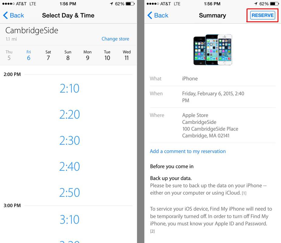 napravite snimke zaslona aplikacije za zakazivanje sastanaka u trgovini Apple