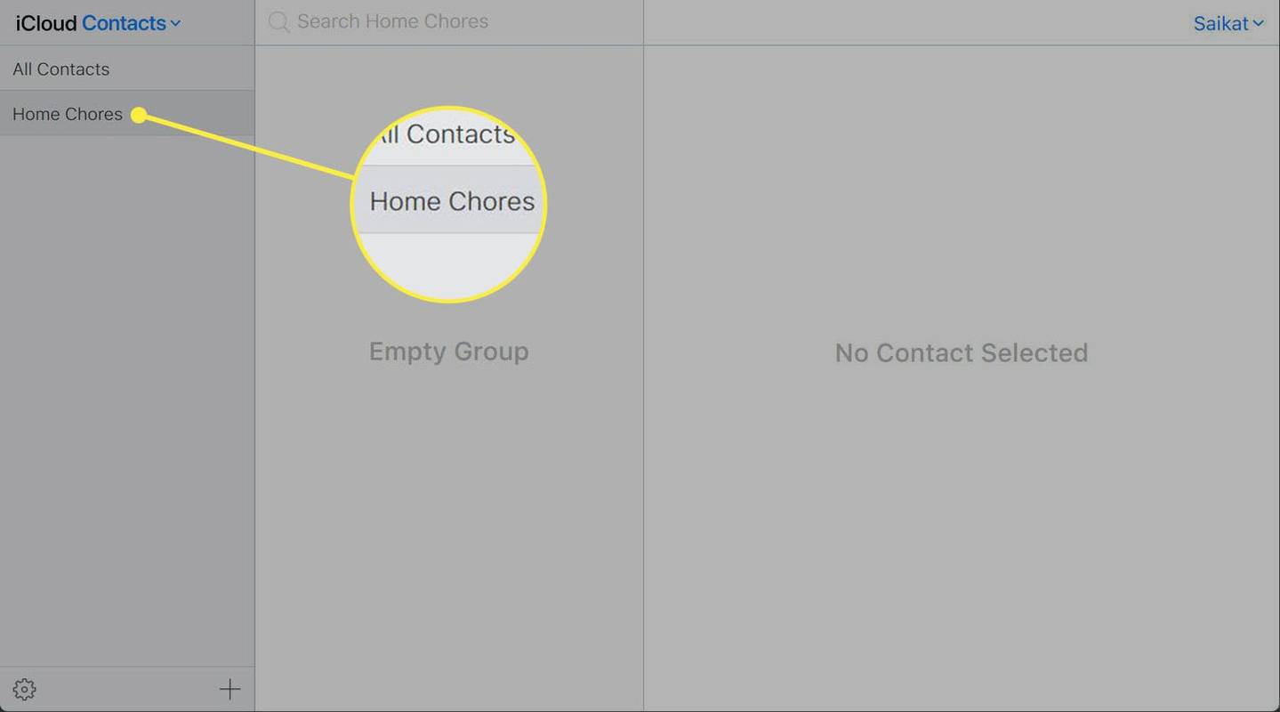 Nově vytvořená skupina kontaktů v aplikaci Kontakty na iCloud.com.