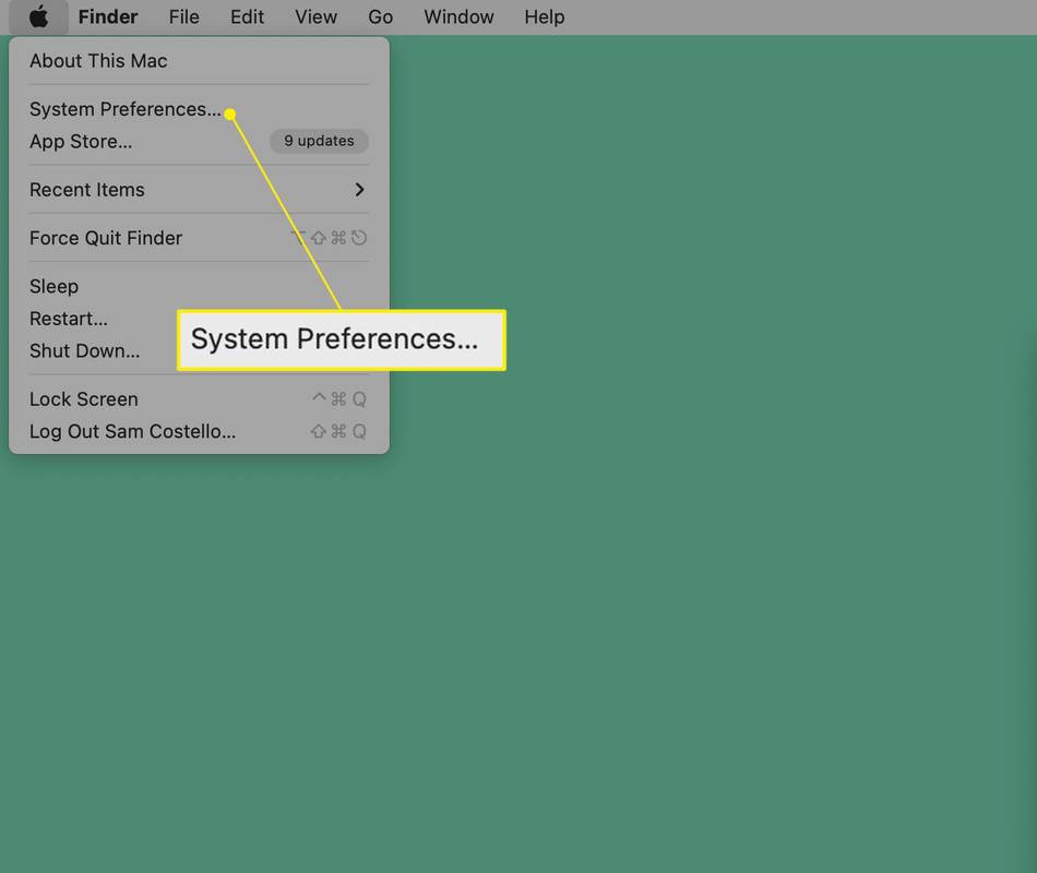 Layar Mac dengan System Preferences disorot
