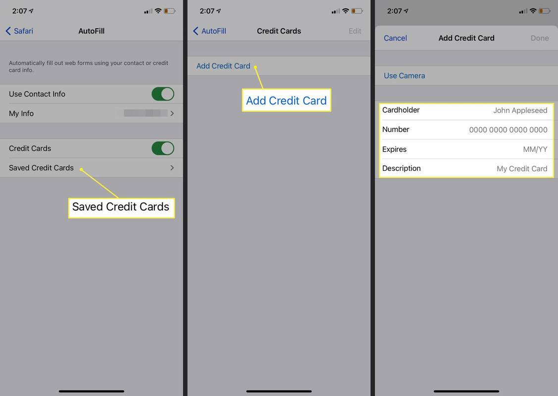 Saved Credit Cards>کریڈٹ کارڈ شامل کریں