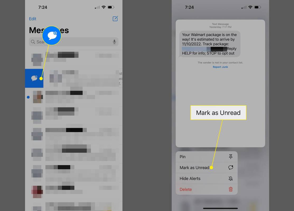 Icon ng Blue Message at Markahan bilang hindi pa nababasa sa iPhone Messages