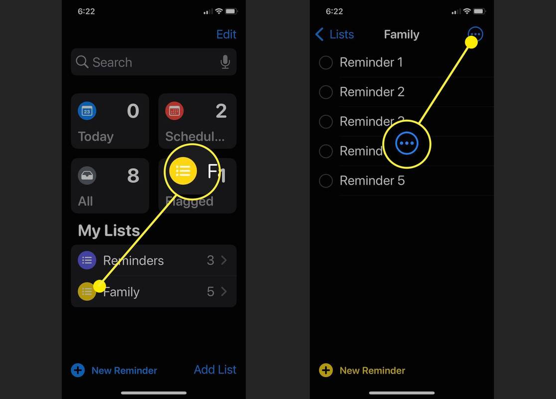 iOS 15でリマインダーリストを削除する方法を説明する画面。