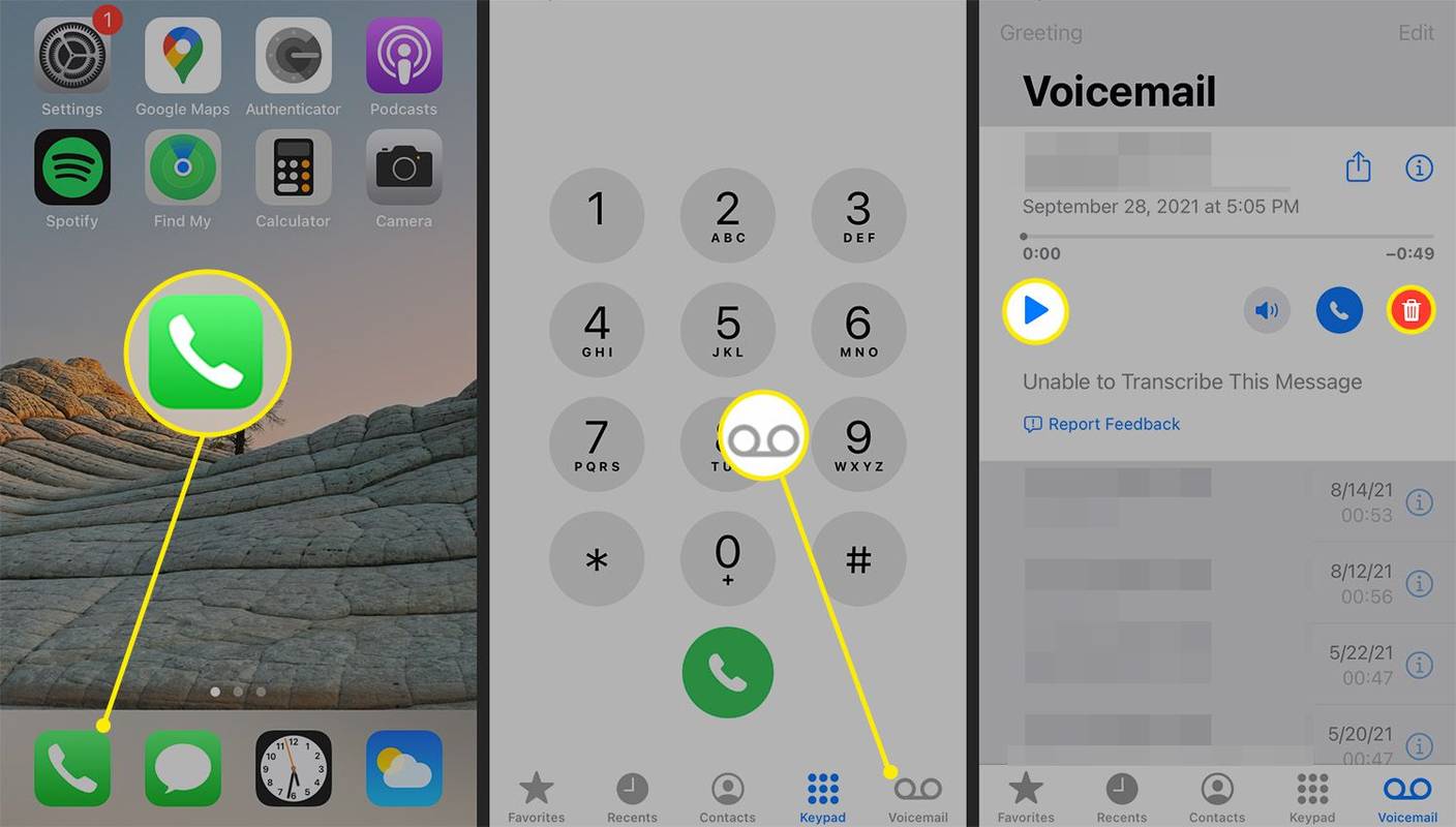 Sprawdzanie poczty głosowej na iPhonie z poziomu aplikacji Telefon.