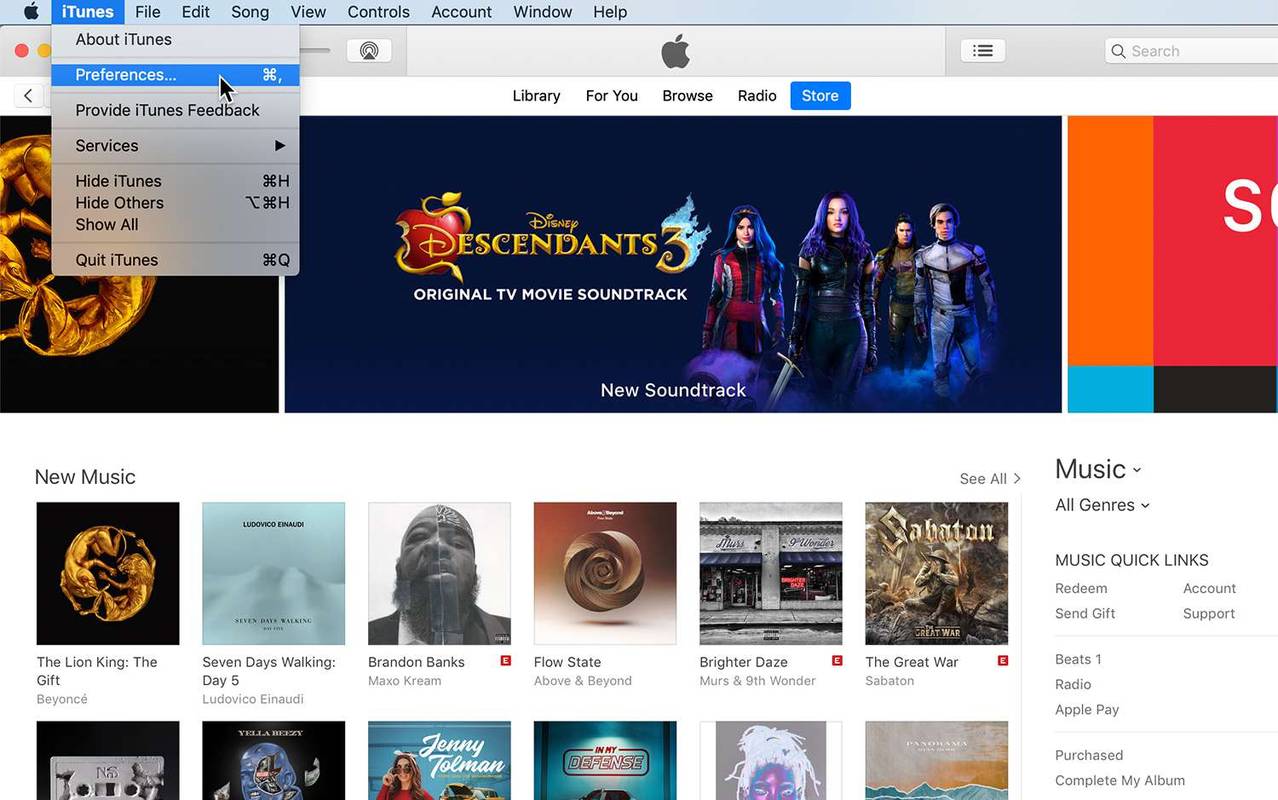 Preferencias de iTunes en macOS