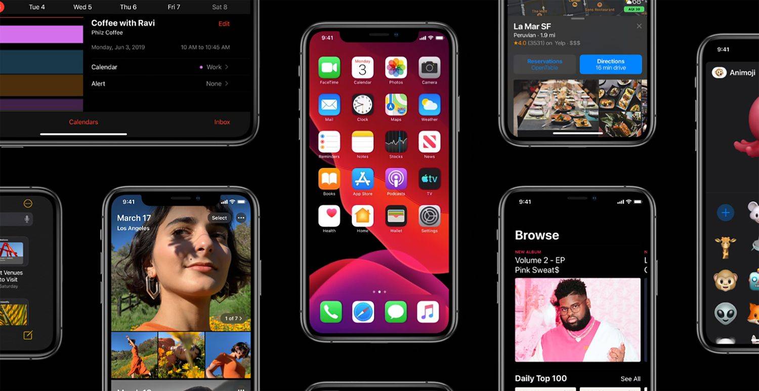 Niz snimaka zaslona iOS 13 na iPhone uređajima