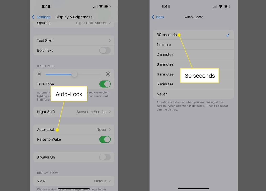 Auto-Lock at naka-highlight ang 30 segundo sa mga setting ng iPhone