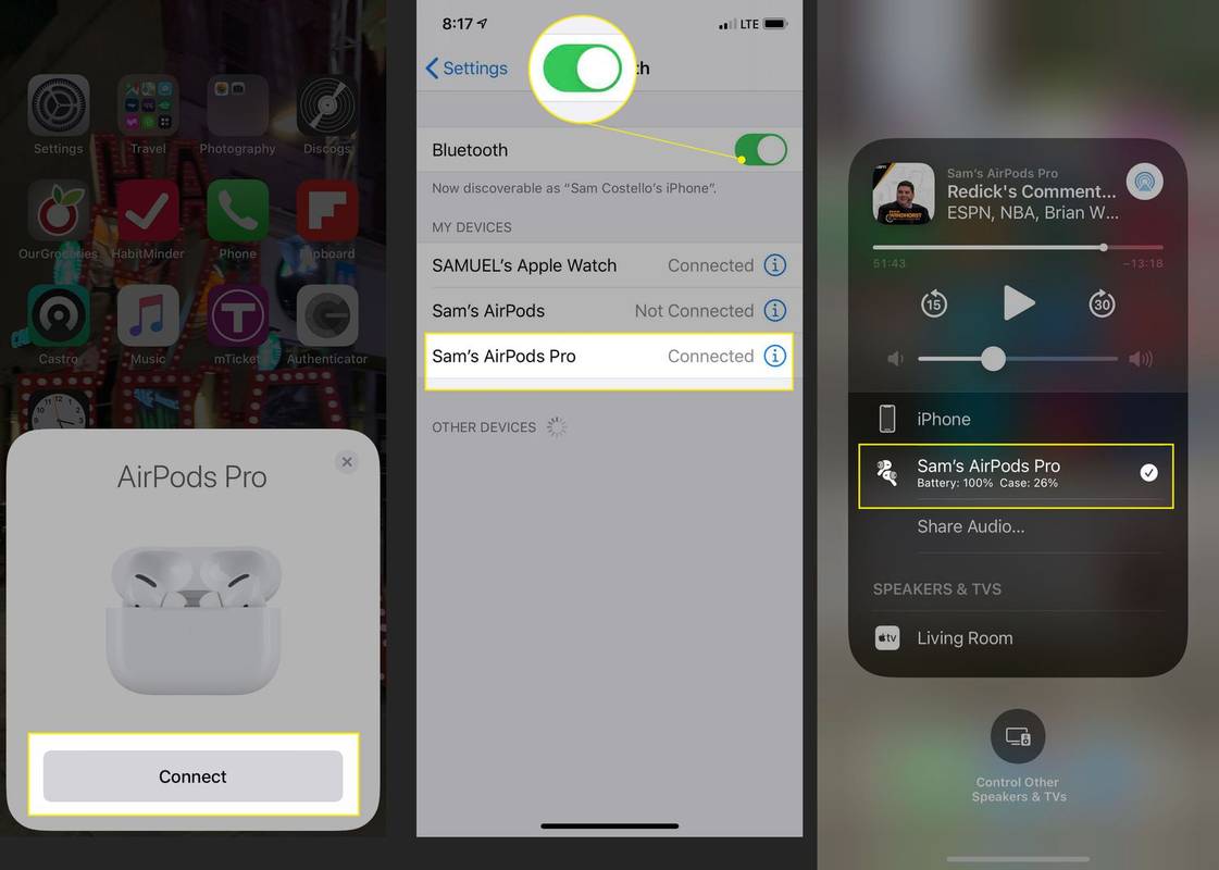 AirPods Pron yhdistäminen iPhone 8:aan.