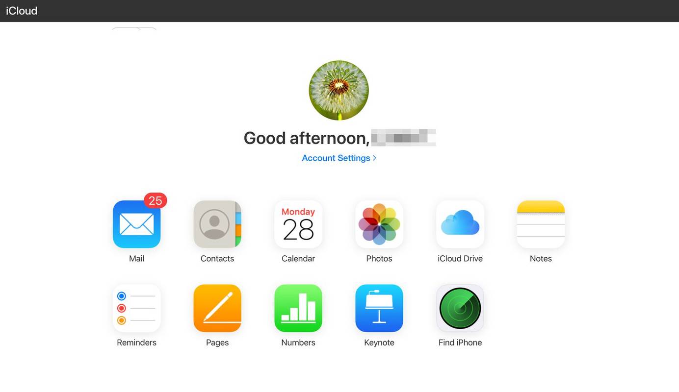 iCloud-kontoen vises i en nettleser