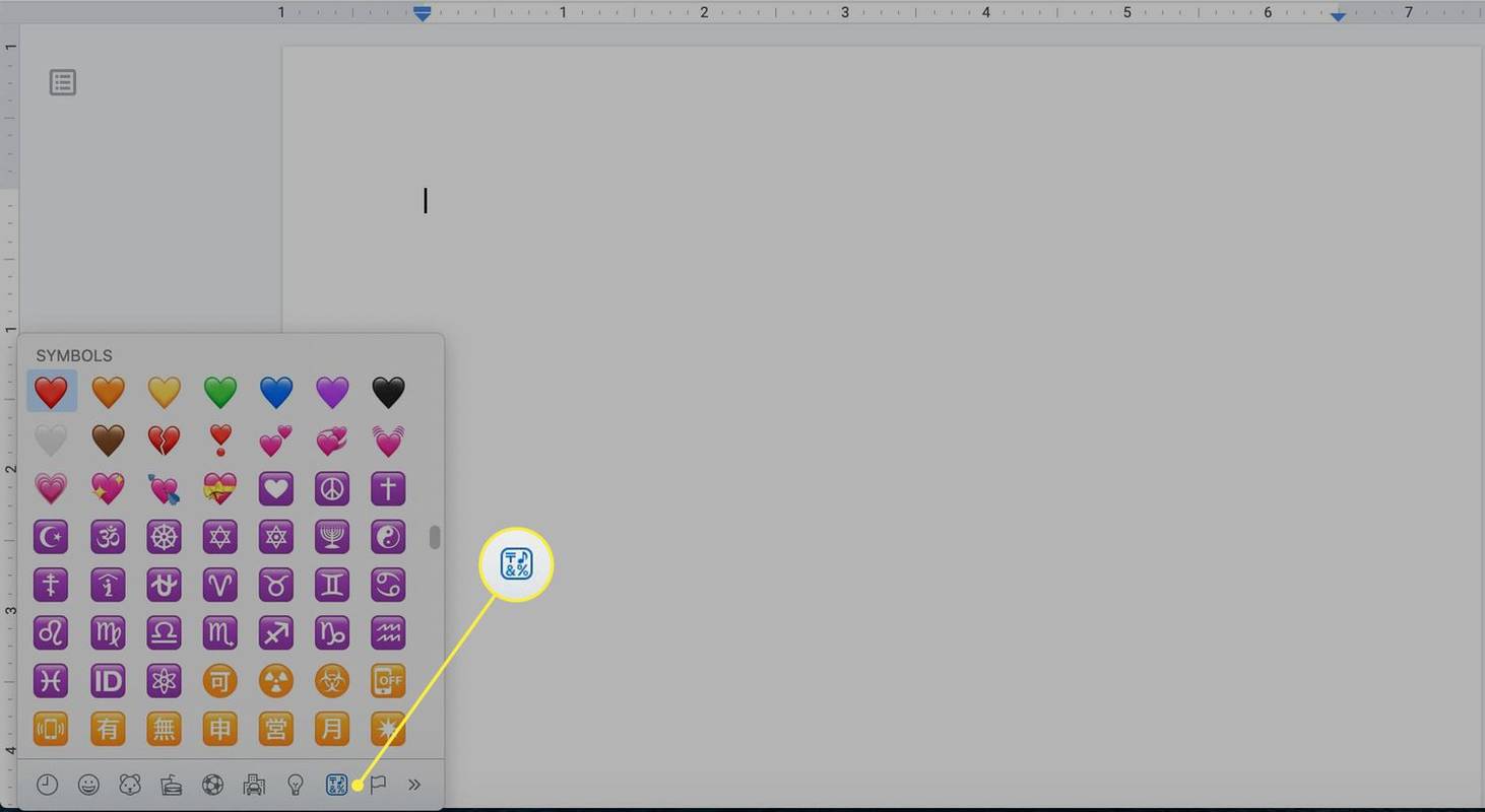 Výber kategórie Symboly na klávesnici emoji Mac.