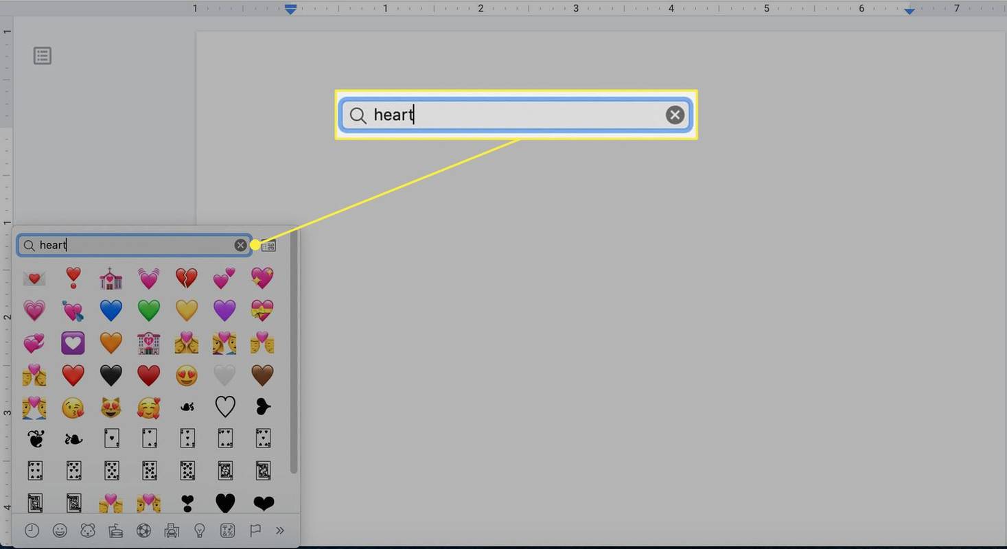 Wyszukiwanie emoji serca na klawiaturze emoji komputera Mac.