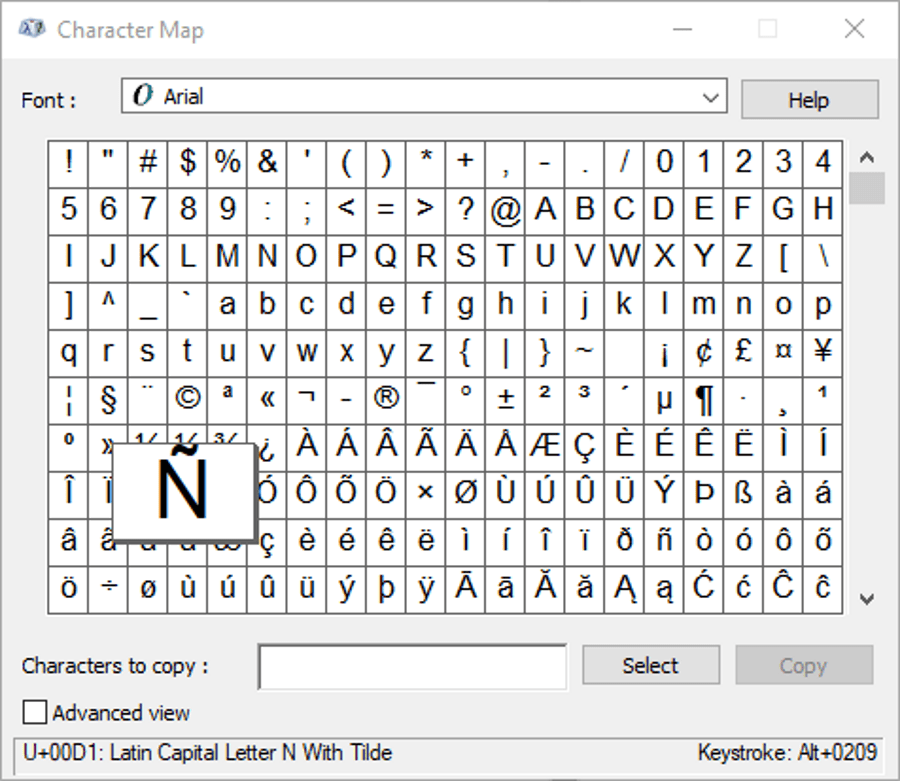 Mapa de caracteres de Windows
