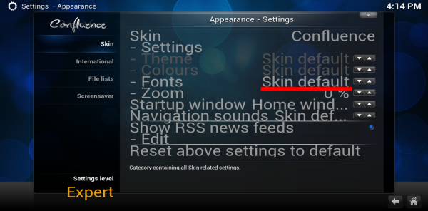 προεπιλεγμένη ρύθμιση kodi skin