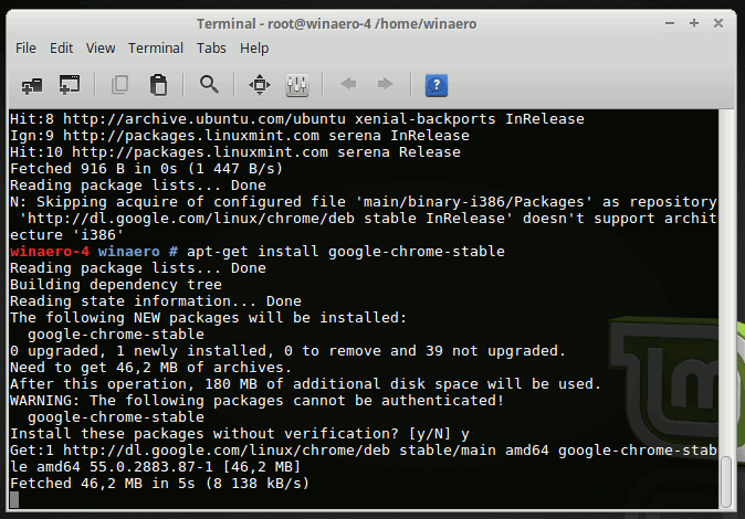 Linux Mint 18 تشغيل جوجل كروم