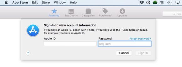 Gå inn i Apple ID-dialogboksen