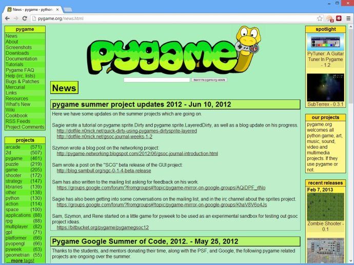 Модулът Pygame включва всякакви полезни функции и методи за създаване на екшън игри в Python
