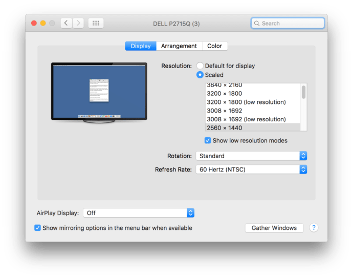 Mac OS X sistēmas preferenču pielāgotā izšķirtspēja