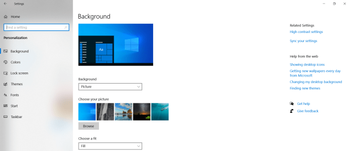 Microsoft Windows 10 Hur man ändrar bakgrundsbild - Anpassningsmeny