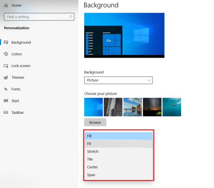 Microsoft Windows 10 Sådan ændres tapet - Tilpasning udfyld