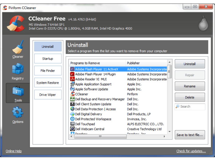 Kako deinstalirati program na sustavu Windows pomoću CCleanera