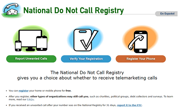 FTC Nacionalni registar za ne pozive