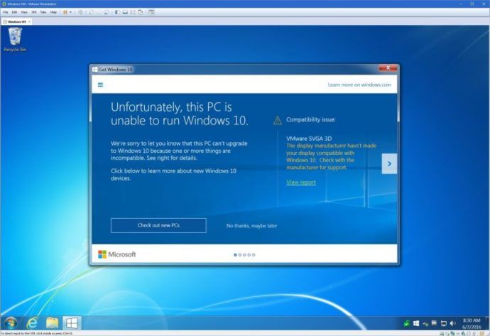 vmware windows 10 svga 3d inte kompatibel