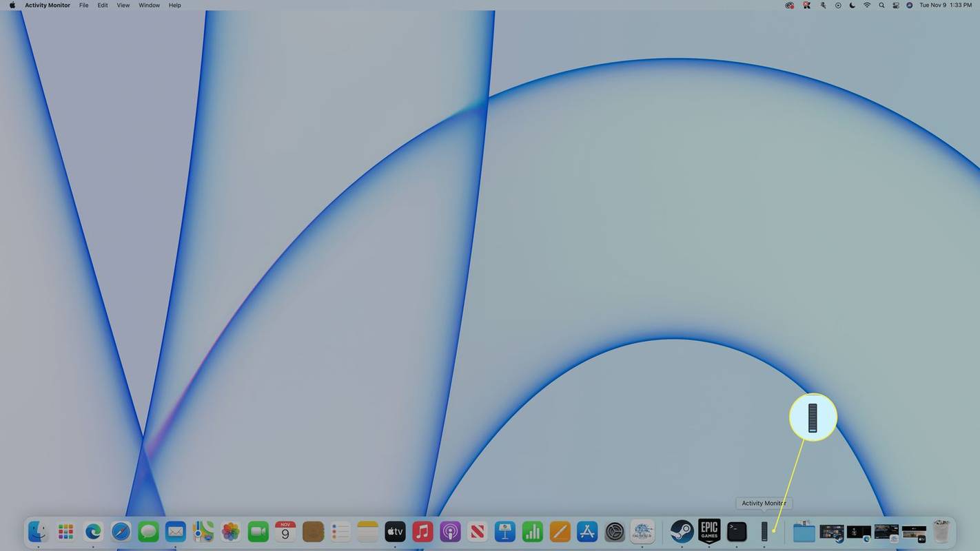 Využití CPU zobrazené na doku macOS