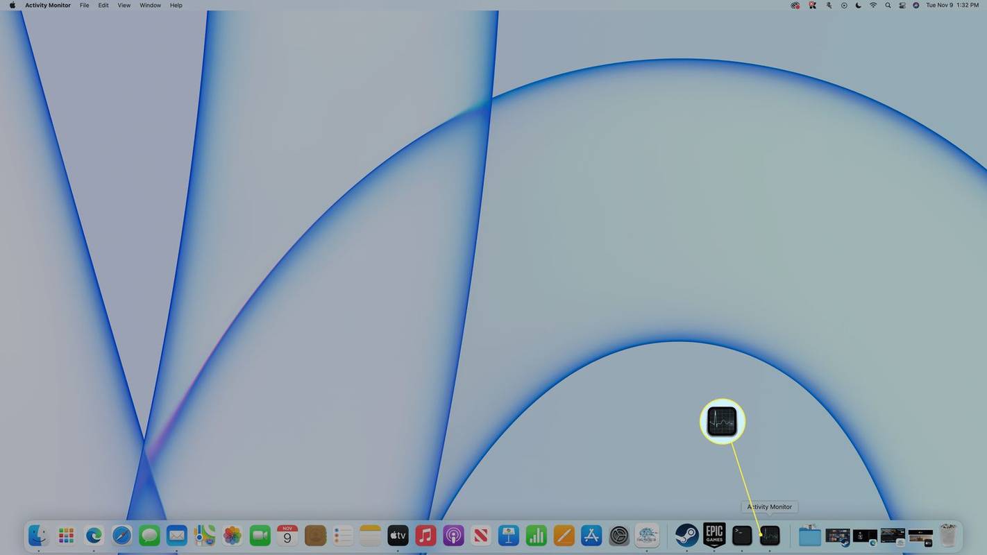 Monitor aktivity zvýraznený v doku pre macOS