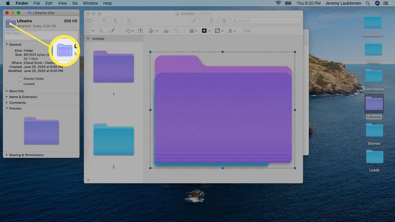 Snímek obrazovky přizpůsobené barvy složky v systému macOS.
