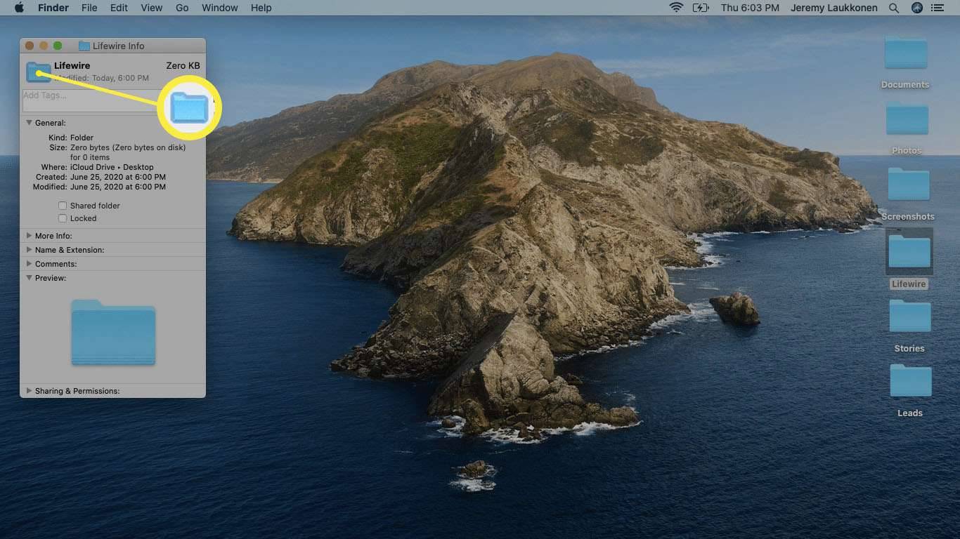 Ein Screenshot der Ordner-Infobox unter macOS.