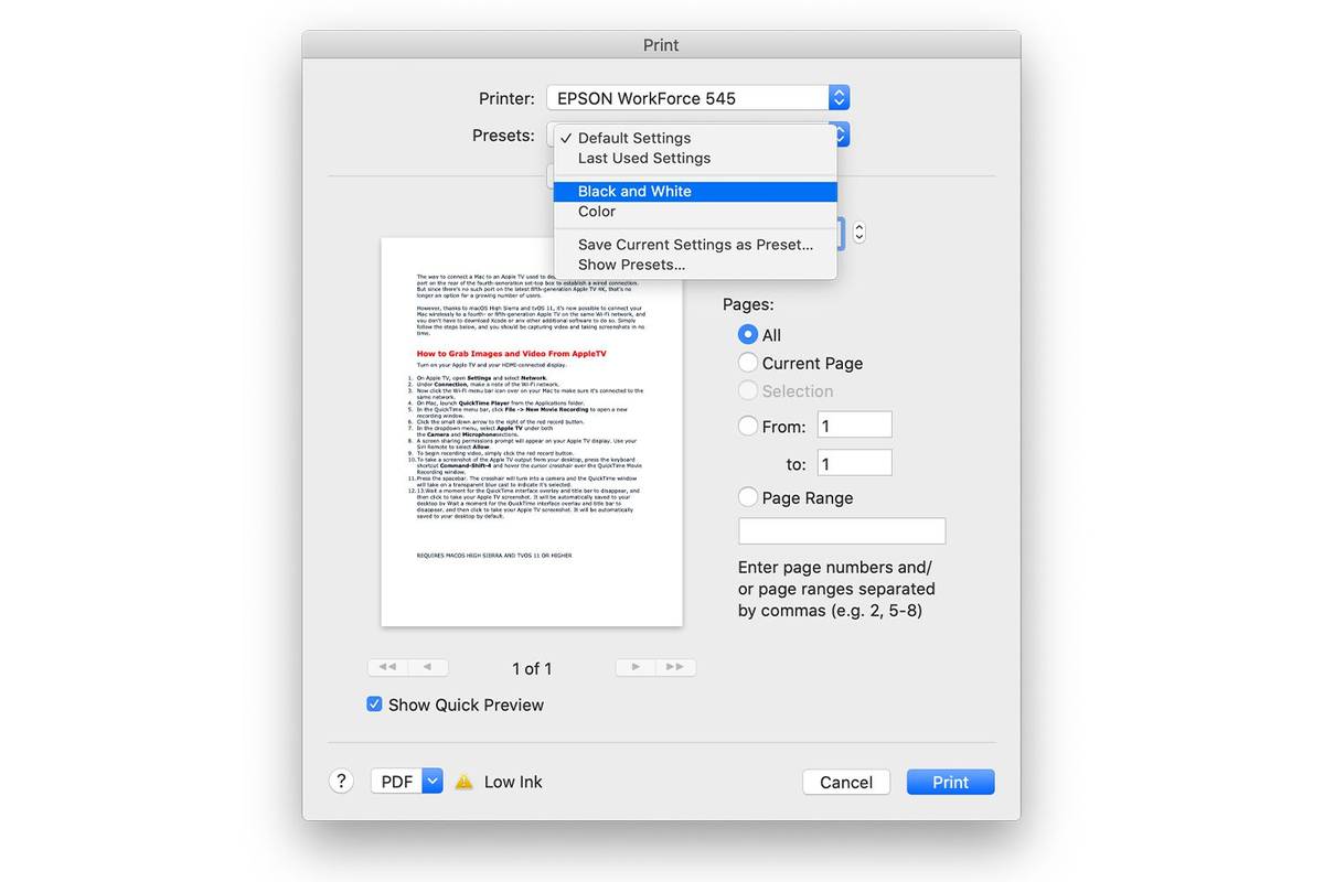 Imprimer un écran sur un Mac