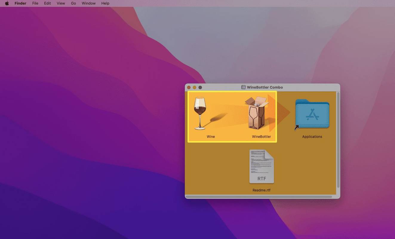Wine and WineBottler i Mac Applications-mappen