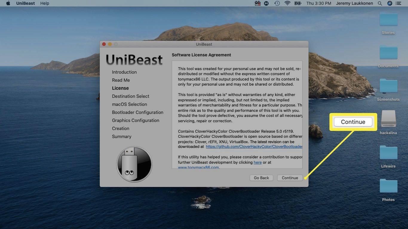 En skärmdump av UniBeast.