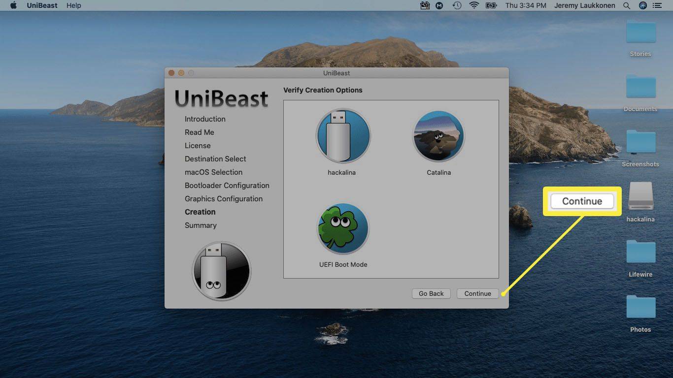 لقطة شاشة لبرنامج UniBeast.