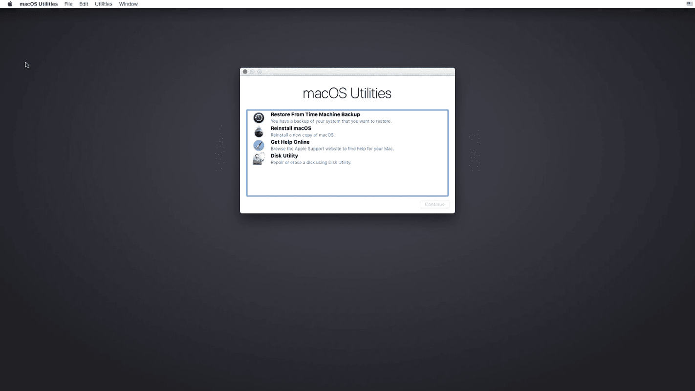 macOS-verktøy i macOS-gjenoppretting.