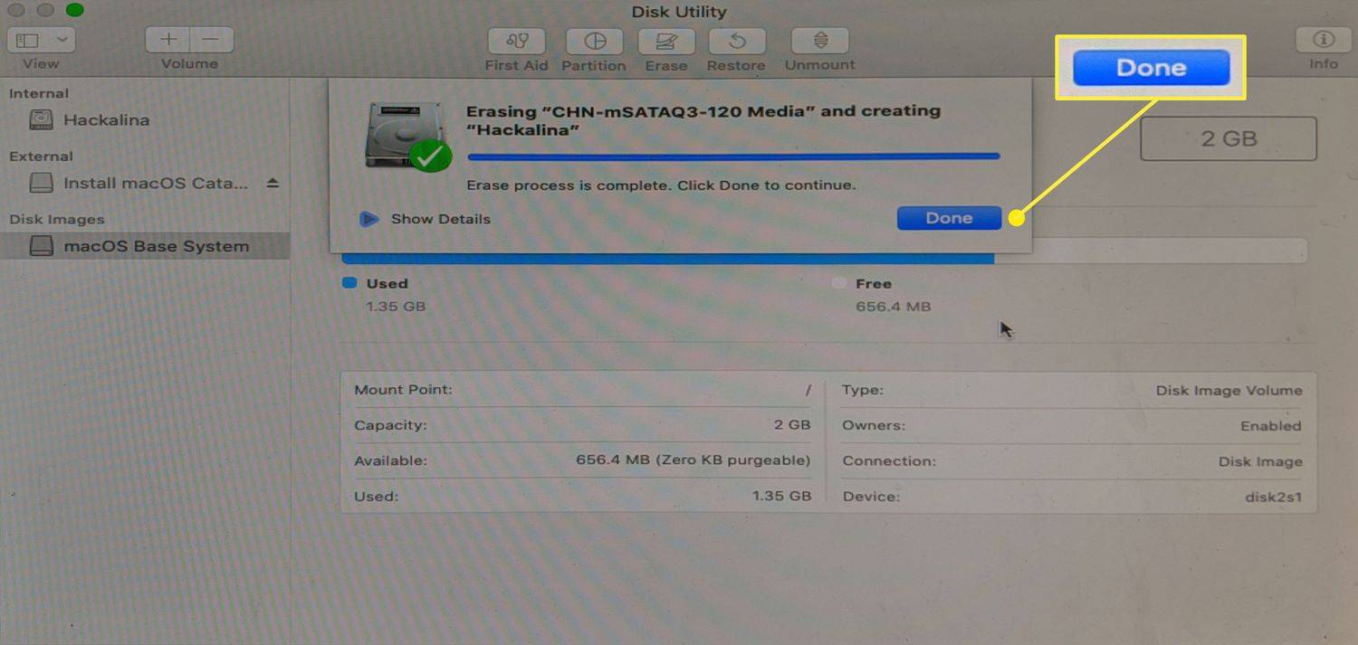 O captură de ecran a utilitarului de disc de instalare macOS.