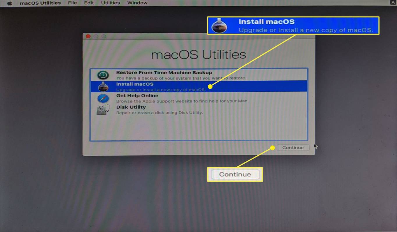 MacOSలో MacOS యుటిలిటీస్ యొక్క స్క్రీన్ షాట్.