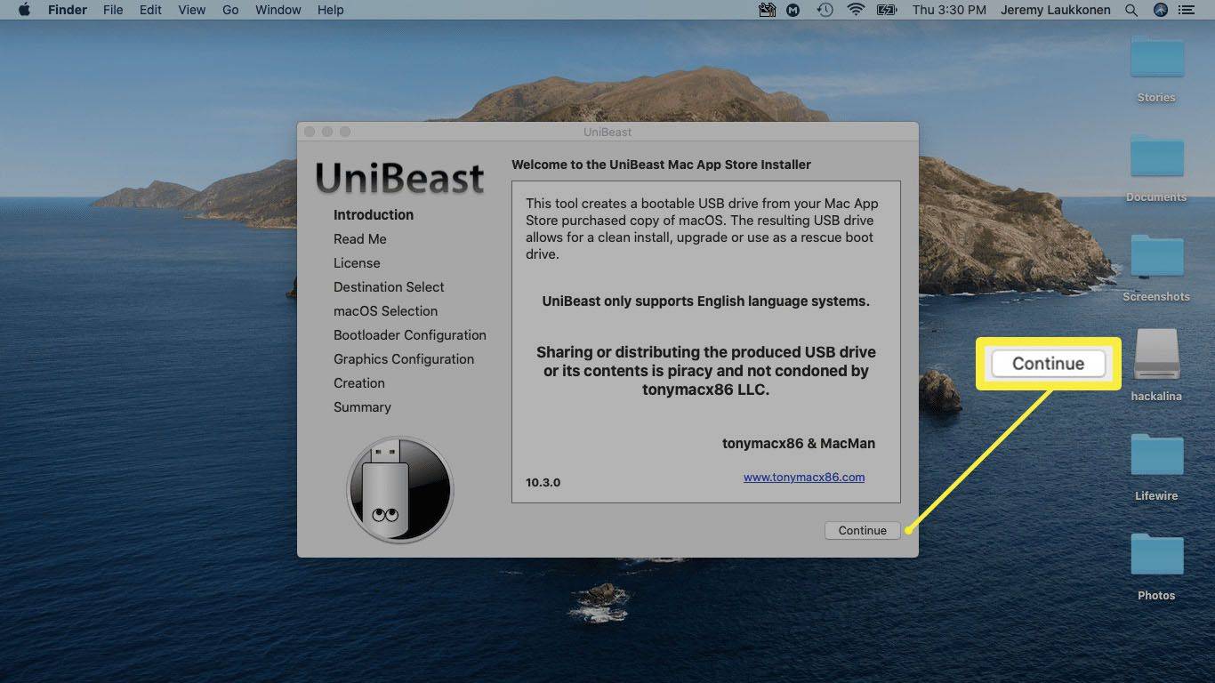 „UniBeast“ ekrano kopija.